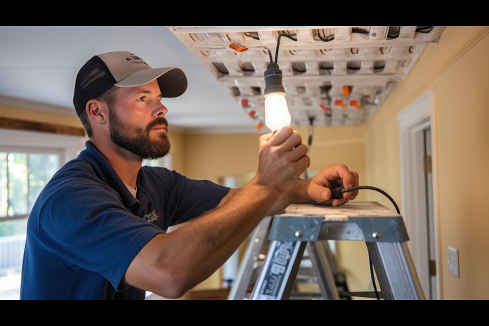 Residential electrician performing safety inspection in Edmonton home
